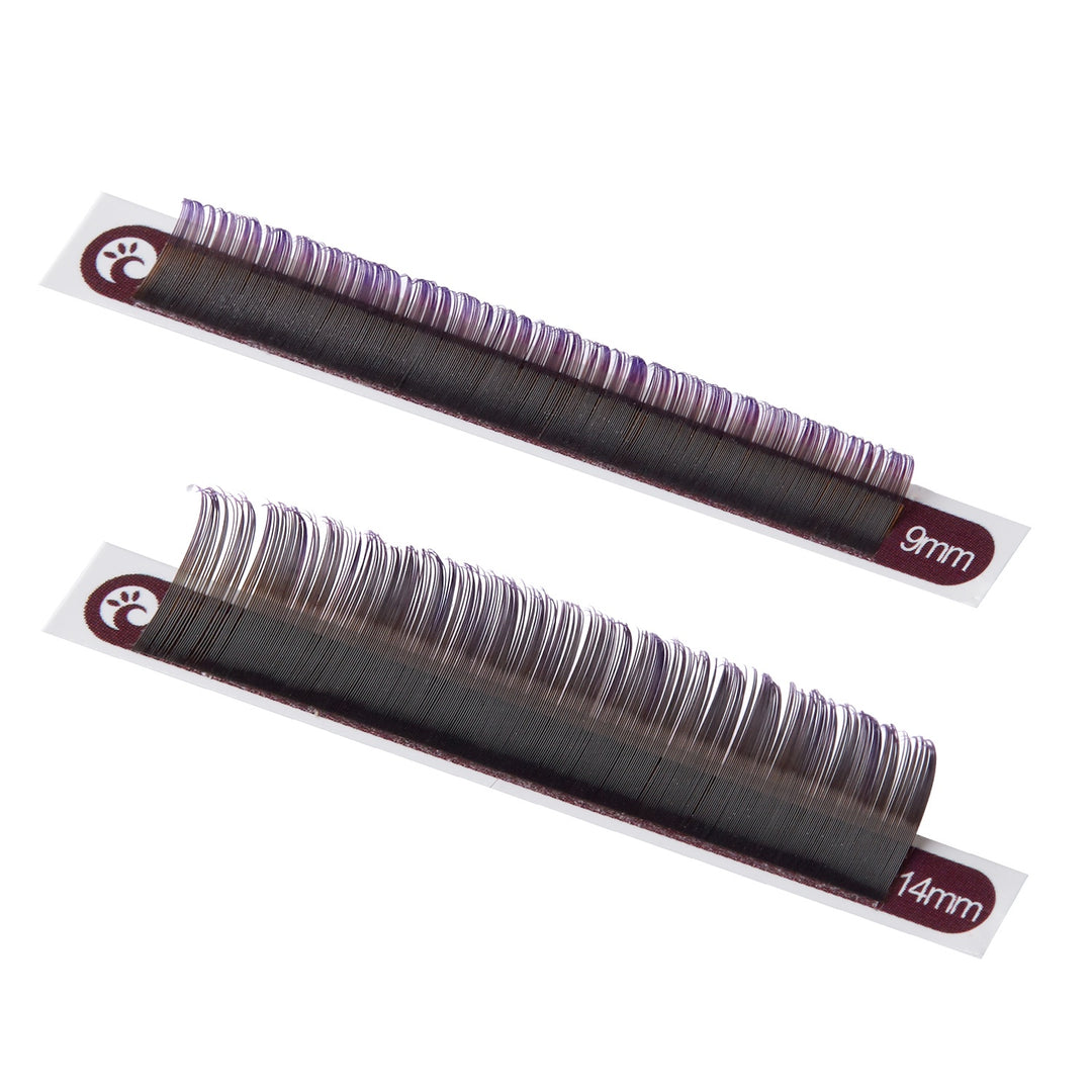 Ombré Wimpern Violett – Seidenwimpern D Curl 0,07 Mm, Längenmix 8–15 Mm Für Wimpernverlängerung (16 Streifen)